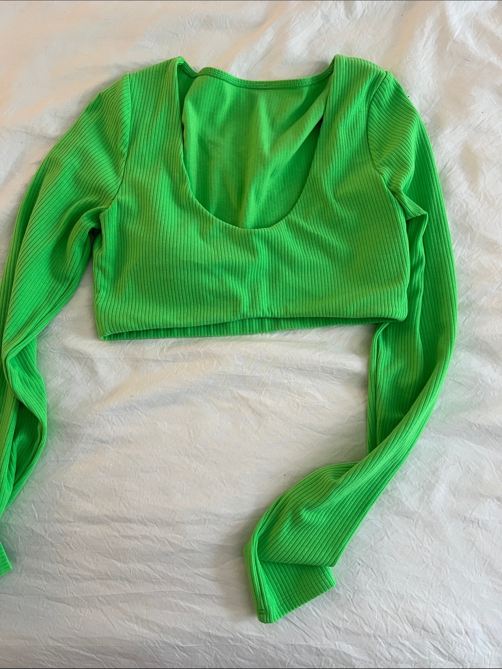 ALO Green Ribbed Long-Sleeve Crop Top
